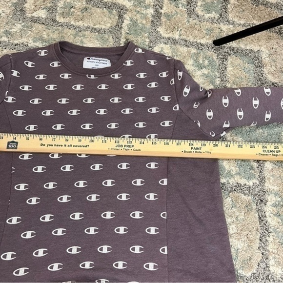 Champion Logo All Over Print Sweatshirt womens purple white size small - Picture 8 of 10